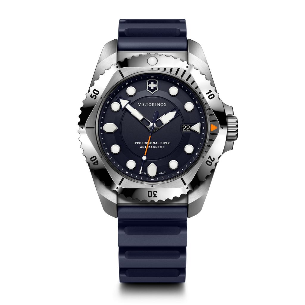Victorinox DIVE PRO Armbanduhr, Edelstahlgehäuse, blaues Zifferblatt, blaues Kautschukarmband, Quarz, wasserdicht, analog, Marke, stilvoll, Business, Outdoor, Herren, Geschenk, blau