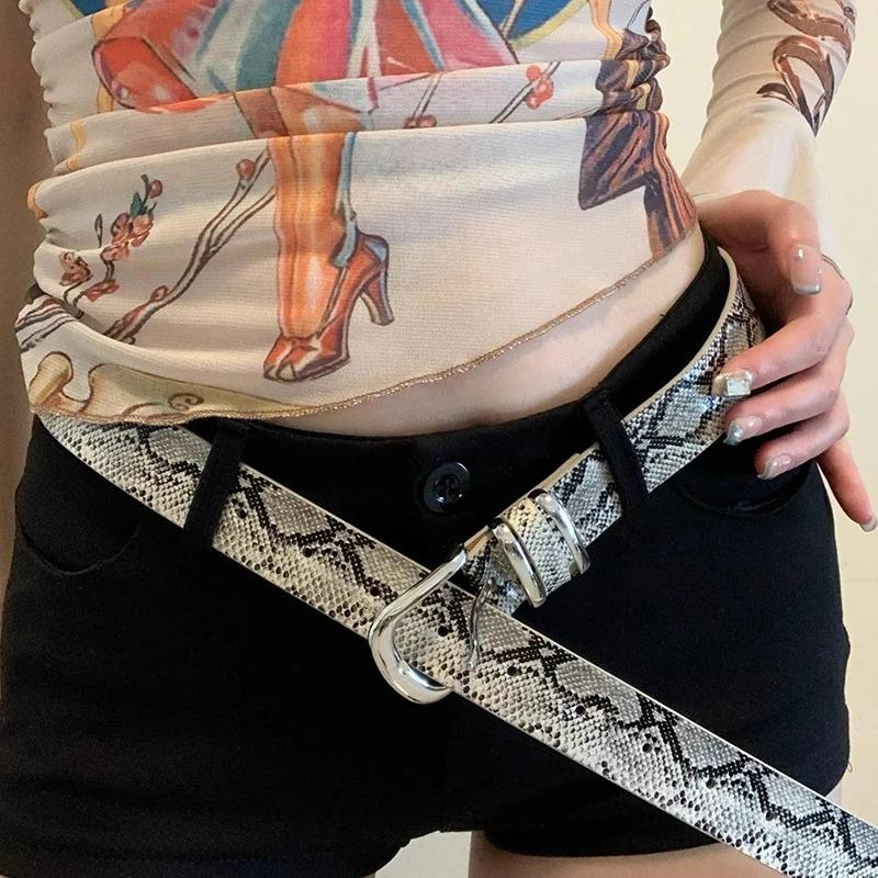 Retro Leopard Print Women's Belts Trend Hip Hop Y2k Girls Pu Leather Girdle Retro Pin Buckle Jeans Dress Accessories Waistband