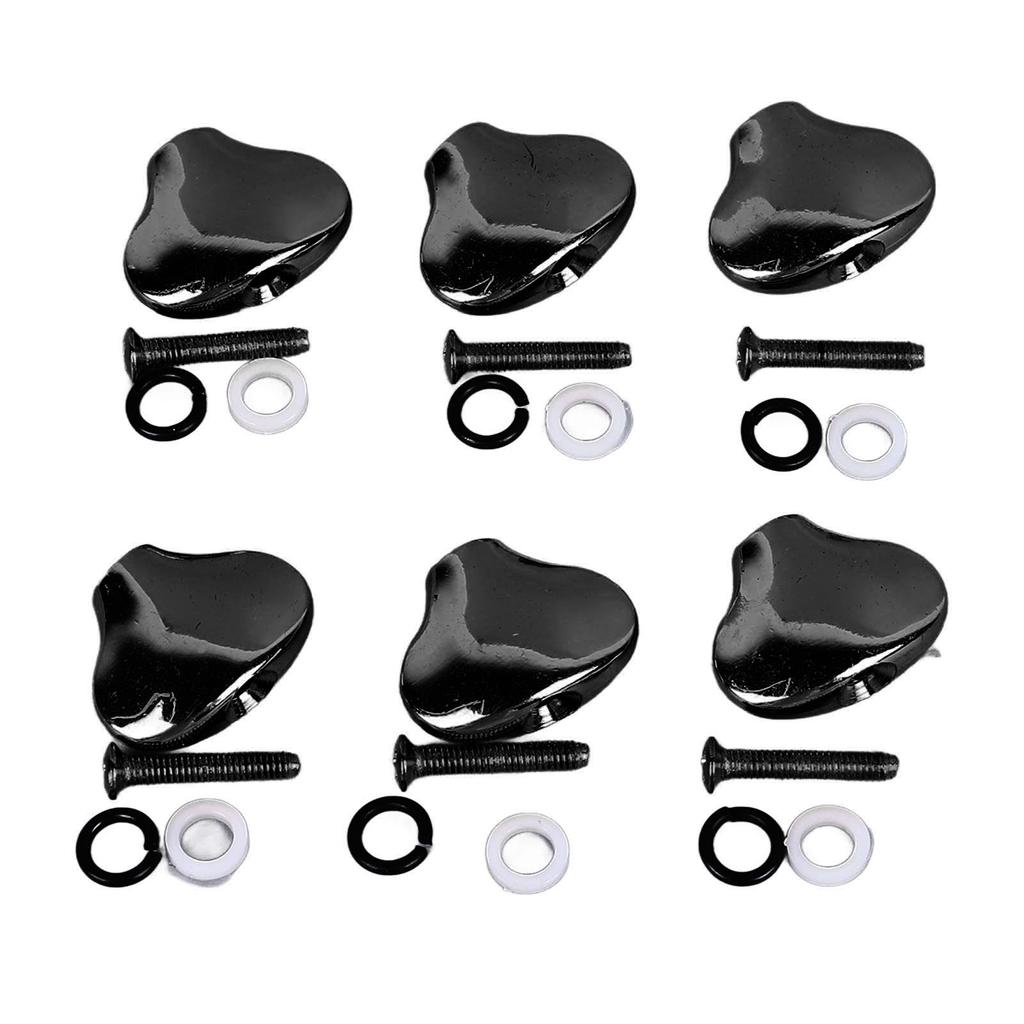 6 Pcs Guitar Machine Head Button Exquisite Fish Tail Shape Comfortable Grip Metal Tuning Peg Head Black