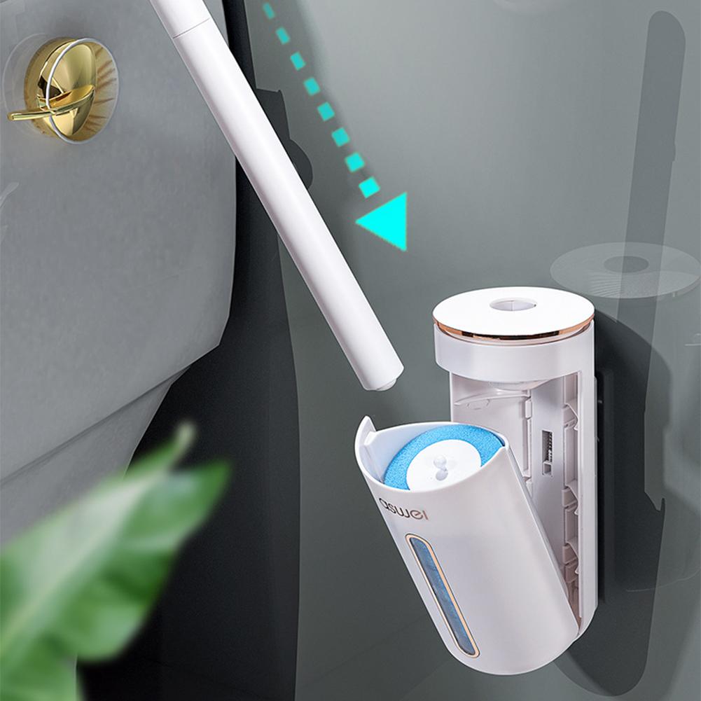 Disposable Toilet Brush Set - Wall-Mounted Bathroom Cleaner with Replacement Sponge Heads