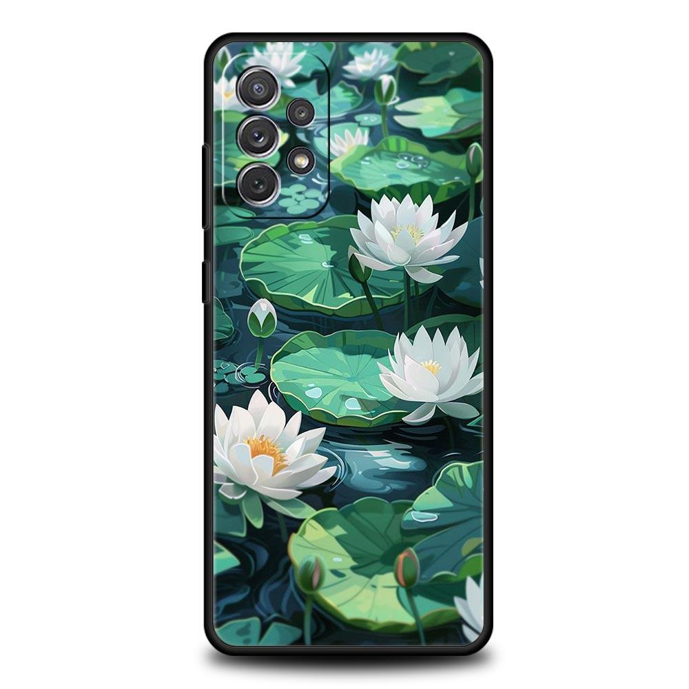 Phone Case For Samsung Galaxy A17 A15 A13 A51 A71 A41 A31 A21S A07 A03S A05 A35 A55 A23 A25 A33 A53 A73 5G Cover Lotus Pattern