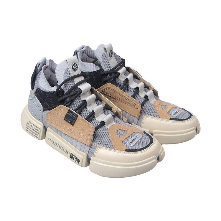 Li Ning Vintage Slip Resistant Abrasion Resistant Mid top Basketball Shoes Men's Gray AGWN041-3