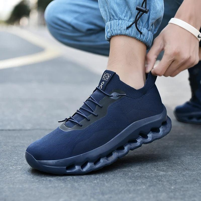 New Men'S Ultra-Light Running Shoes Cushioned Sports Shoes Men'S Breathable Thick Sole Flying Mesh Racing Shoes