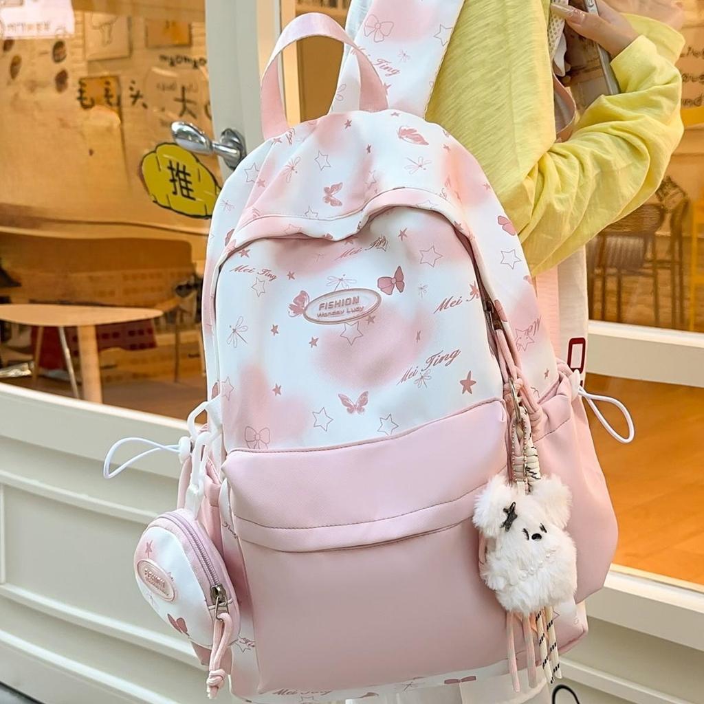 New schoolbag, high-aesthetic Japanese-style Instagram-worthy fresh sweet cute butterfly backpack, lightweight backpack for middle and high school