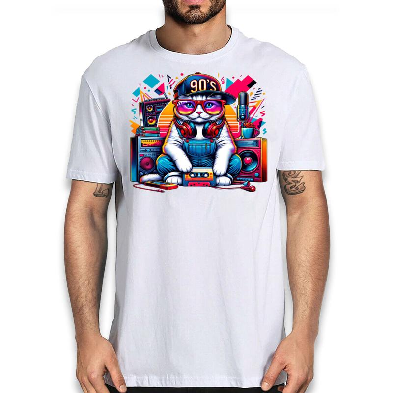 Retro 90 S Old School Music Funny Cat T Shirt Lovers S разноцветный