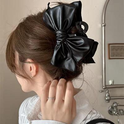 Clipsuri de păr vintage cu fundă PU pentru femei, agrafe de păr elegante cu fundă, accesorii de păr, mărime mare, clipsuri de păr pentru coadă de cal, crab