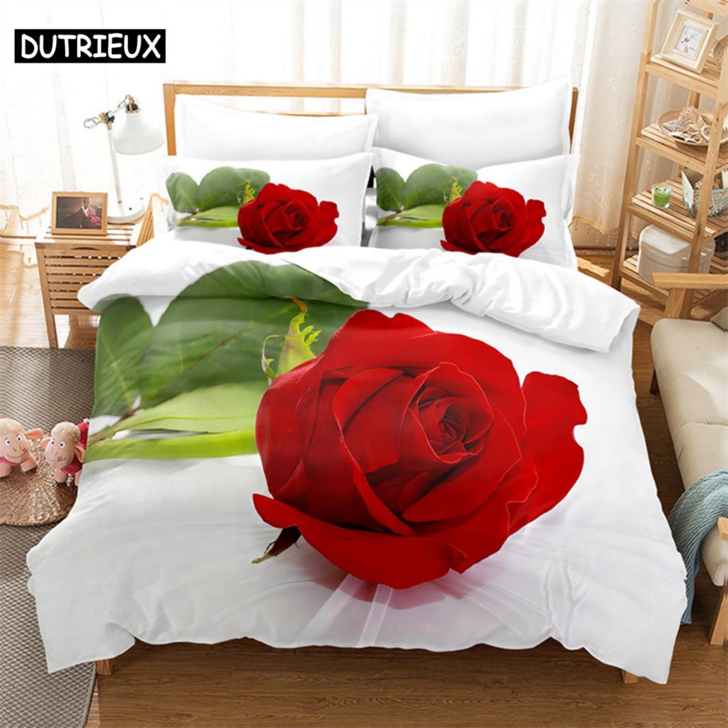Comforter Red Rose Lovers Queen Bedding Set Girls Bedroom Bed Set Comforter Set King Size Bedding Sets