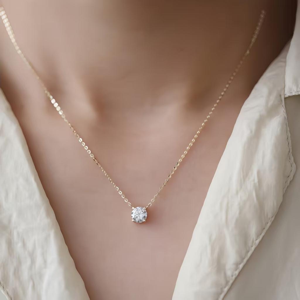 925 Silver 18K Gold-Plated Necklace Versatile Single Shiny Zircon Clavicle Chain Women's Wedding Jewelry