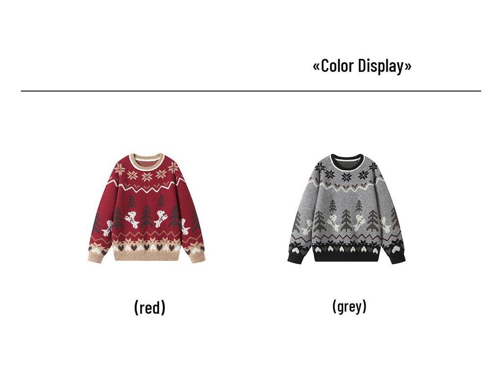 Roter Jacquard-Weihnachtspullover für Damen: Neujahr Retro Locker gestrickter Pullover
