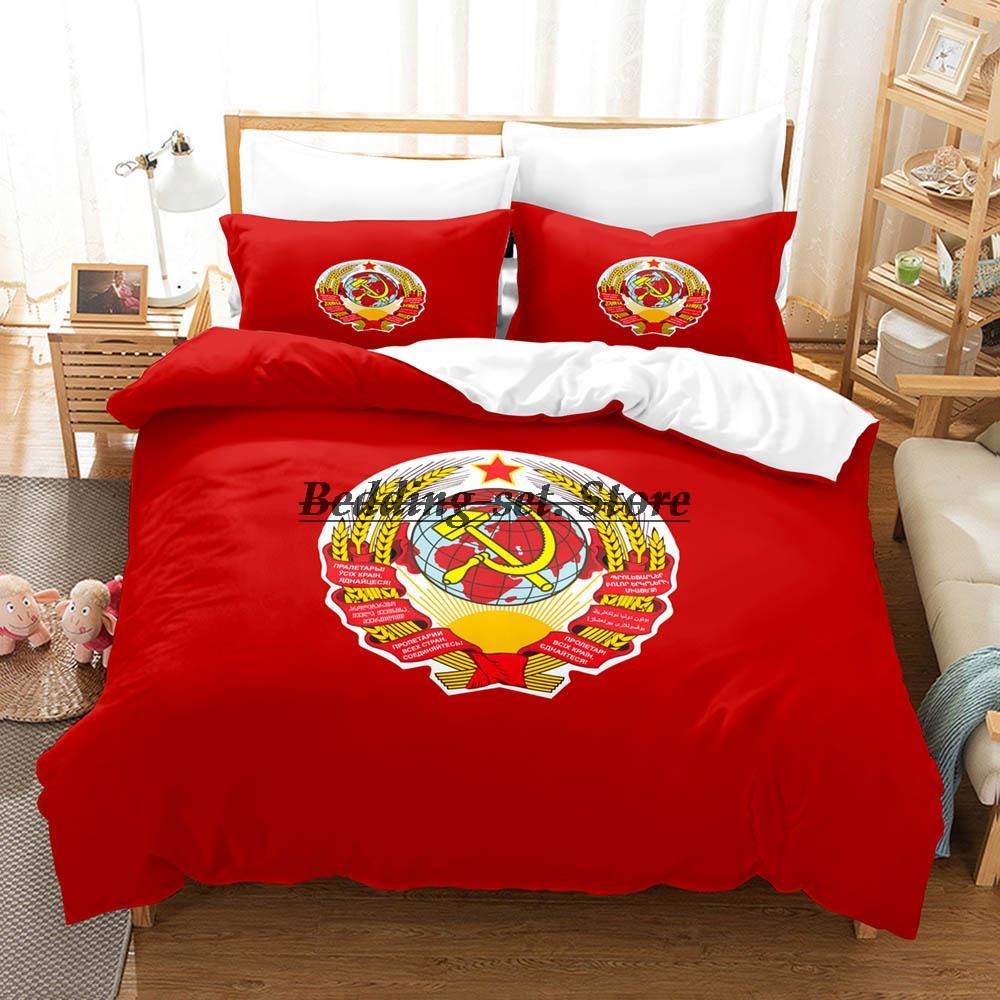 Red Soviet Socialist Republic USSR Flag Bedding Set Single Twin Full Queen King Size Bed Set Aldult Kid Bedroom Duvetcover Sets