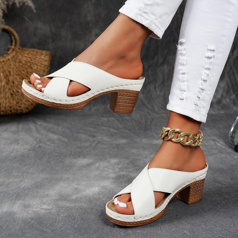 Oversized, Open Toed, High-heeled Slippers, Women's Shoes, Thick Heels, Sandals