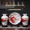 Good Fortune Jingdezhen Ceramic Vase Set: 3-Piece Décor for Living Room, Curio Shelf, or TV Cabinet