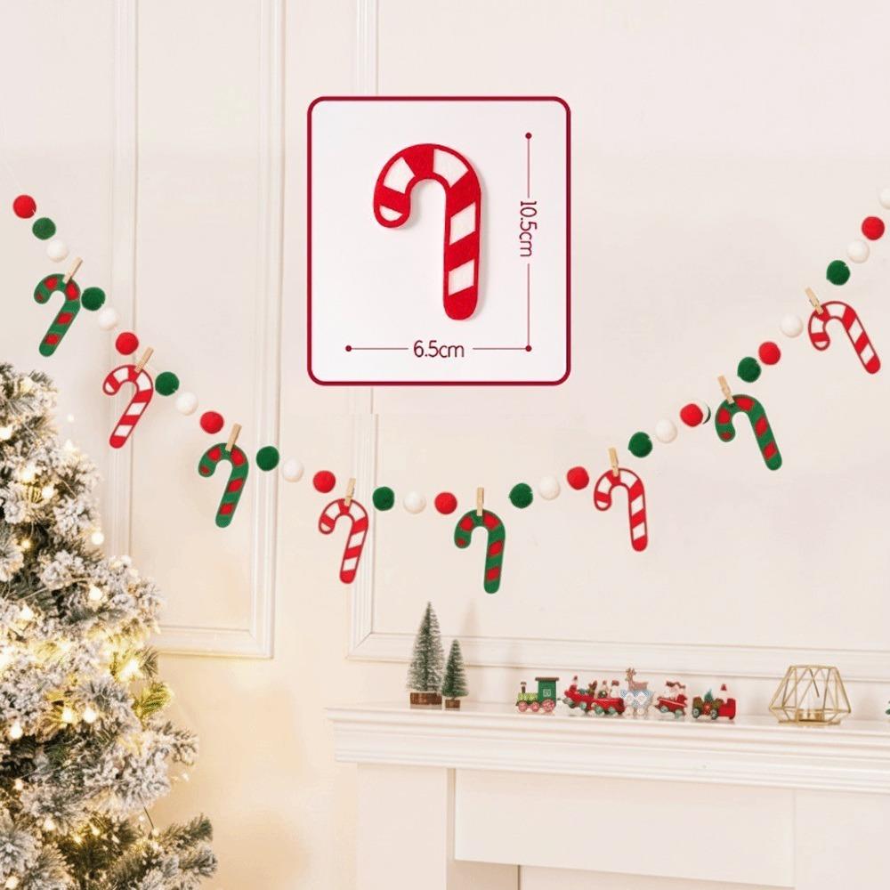 Festive Lights Felt Christmas Banner Decorated DIY Handmade Christmas Pendant Furry Balls LED String Light Home Room