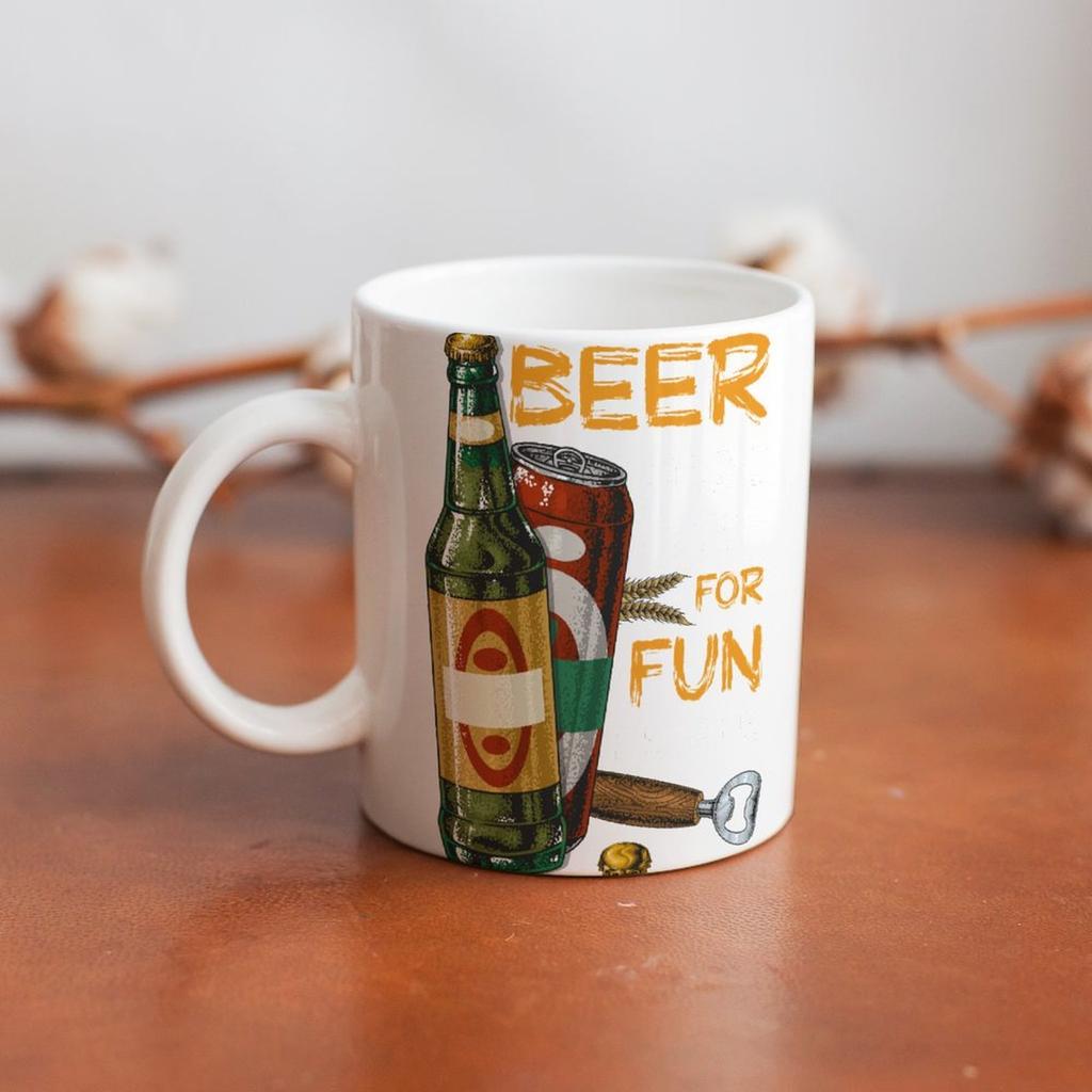 1pc 11oz Double-Sided Printed Beer Lover Mug, White Ceramic Cup for Daily Drinking