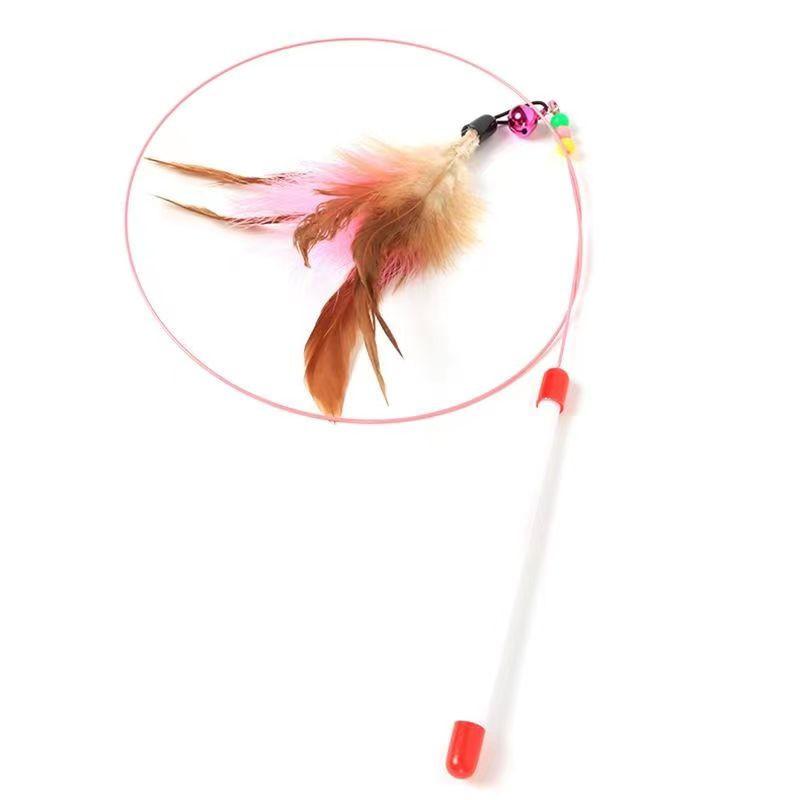 Interactive Cat Toy Funny Simulation Feather Fish with Bell Stick Toys for Kitten Playing Teaser Wand Toy