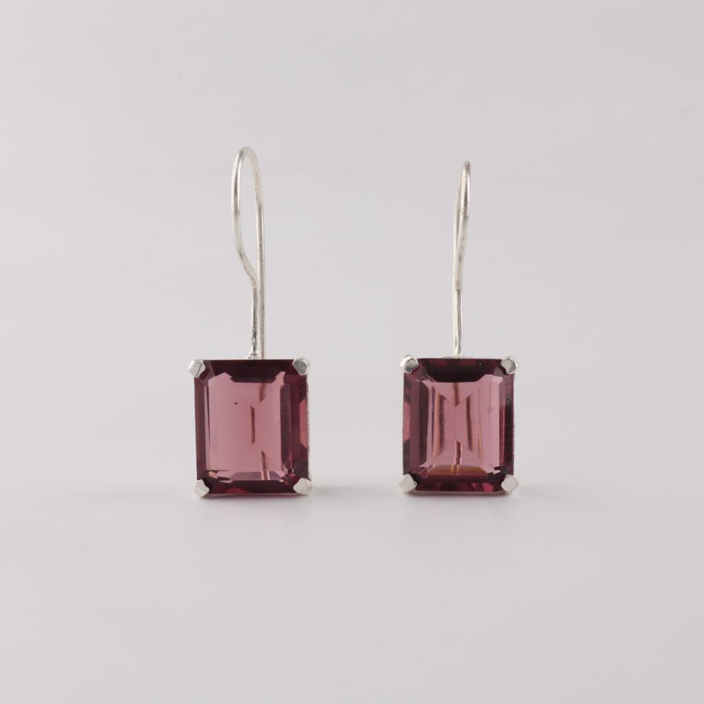 Natural Rhodolite Gemstone 925 Sterling Silver Jewelry Handmade Earrings 1.06" EE-167-13