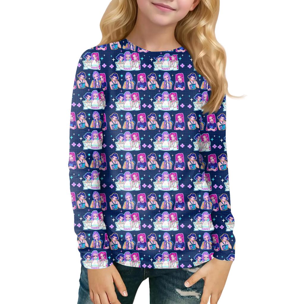 Children's Witch  Printed Long Sleeved Round Neck Top With Floral Print For Daily Casual T-shirt