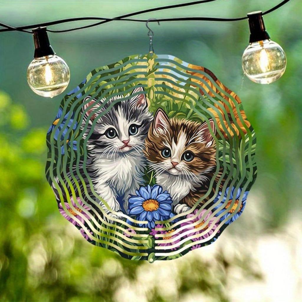 Verspieltes Kätzchen Windspiel Außengartendekor 2D Kinetische Anhänger Lebhaft Bunt Langlebiges Metall Hängend Drehend Geschenk für Frauen Mütter