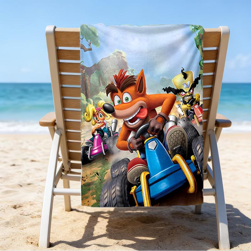 proof beach towel with a Crash Bandicoot pattern - soft,absorbent,quick-drying,machine washable - perfect for swimming,camping,bathing