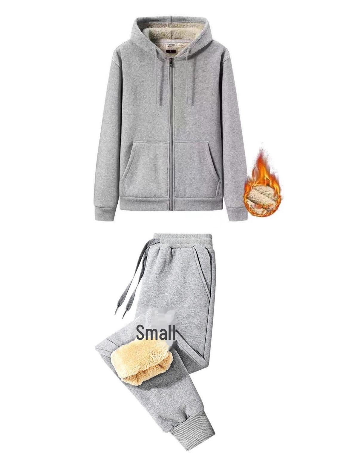 

Мужской повседневный однотонный кардиган с капюшоном из овчины: Осень/Зима, свободный крой, с плюшевой подкладкой L