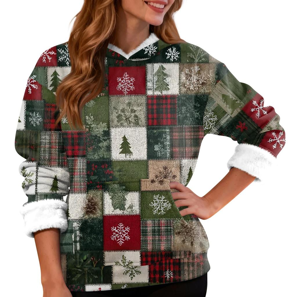 Women's Fashion Casual Long Sleeve Christmas Printed Hooded Sweatshirt