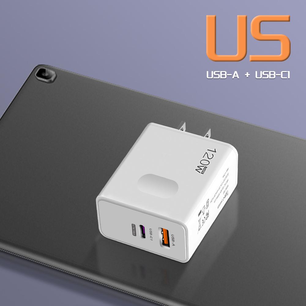 120W Super Fast Charge PD+USB Universal Mobile Phone Charger with EU/US/UK Plug