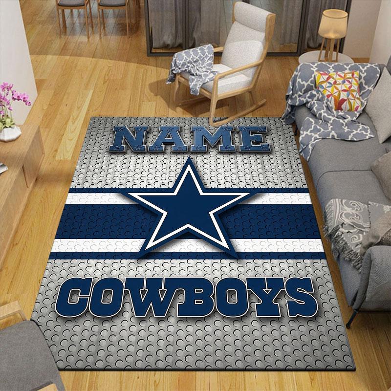 Custom Name,Dallas Cowboys Home Sofa Decoration for Living Room & Bedroom, Non‑Slip Play Flannel Floor Mat for Game Room