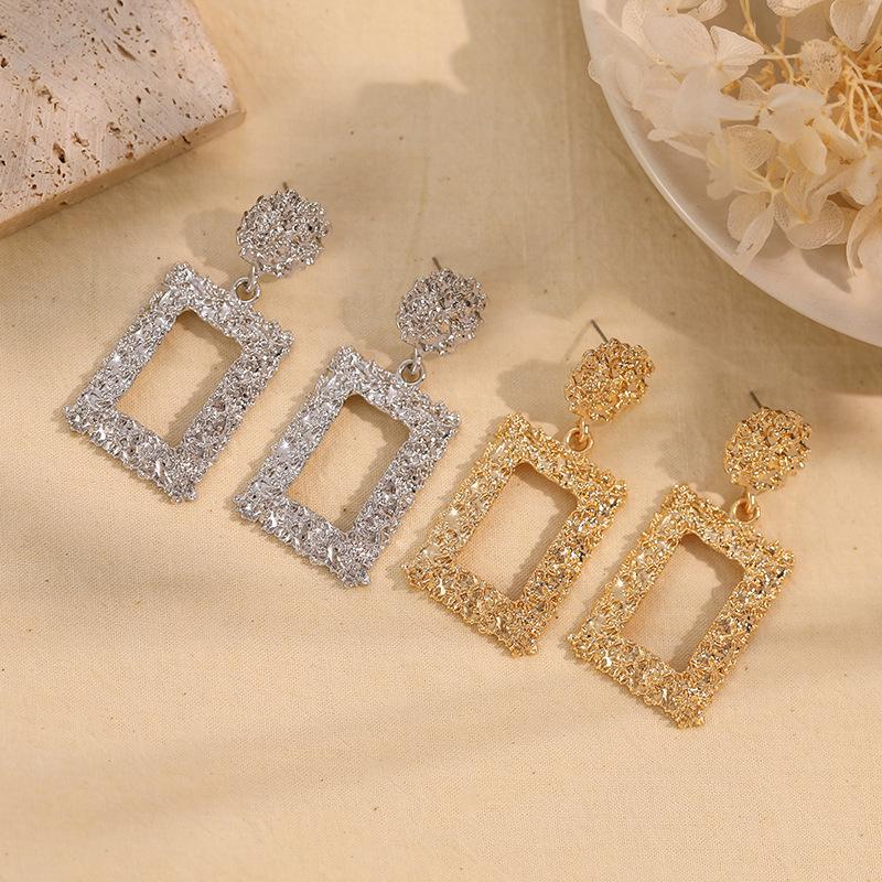 Minimalist Water Drop & Trapezoid Square Earrings - Retro Studs for Women