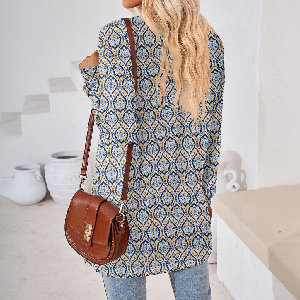 Womens Tops Loose V-neck Contrast Color Split Loose Long Sleeve T-shirt Women's Tops