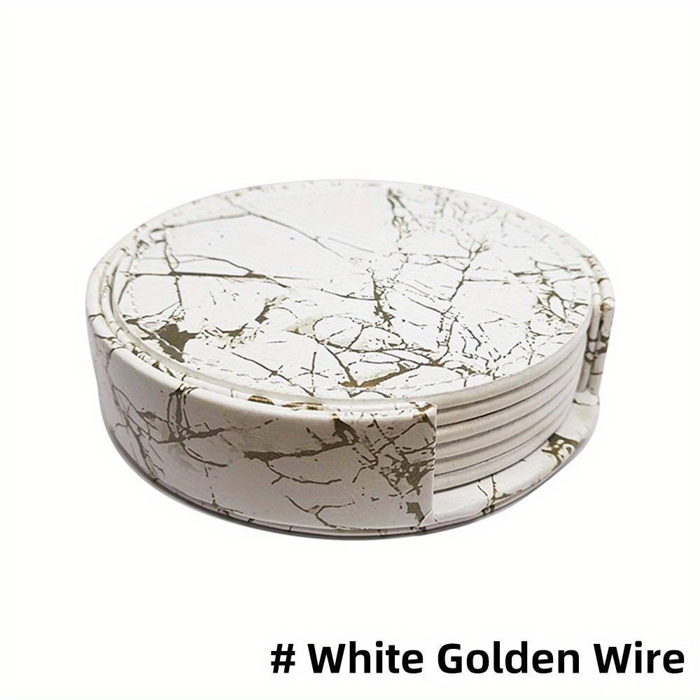 6Pcs/set Round Artificial Leather Coasters Marble Style Drink Coaster For Kinds Of Cup Home Bar Counter Kitchen Dining Table Decor