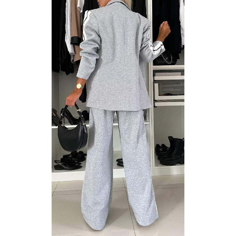 2026 New Women's Striped Long-Sleeve Lapel Casual Blazer and Trousers Set