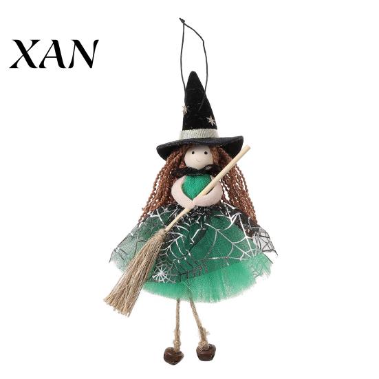 Witch Doll Decoration Halloween with Broom, Small Hanging Figurine for Gauze Skirt Haunted House, Door Window Decor Party Decorations