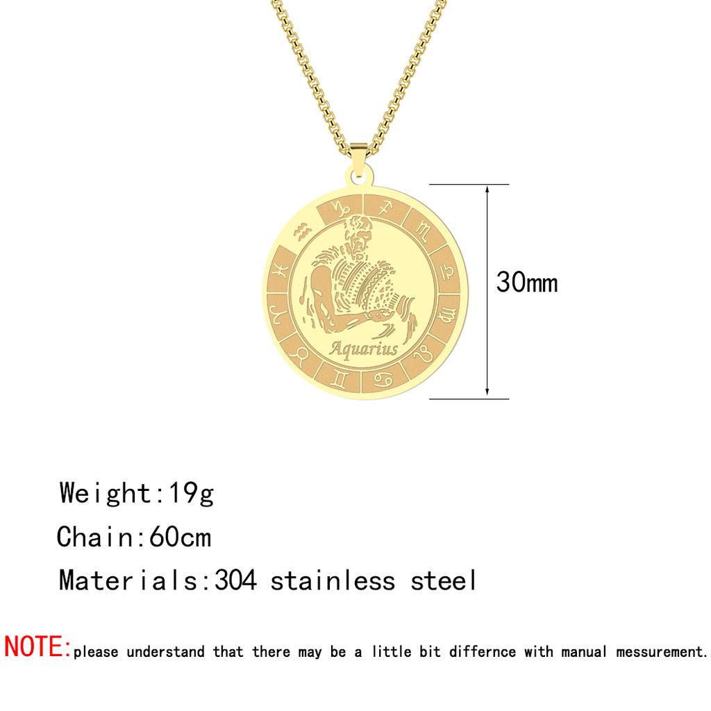 Kinitial Stainless Steel Aquarius Zodiac Sign Pendant Necklace For Women Chain Choker Jewelry Charm Astrology Necklaces Gift