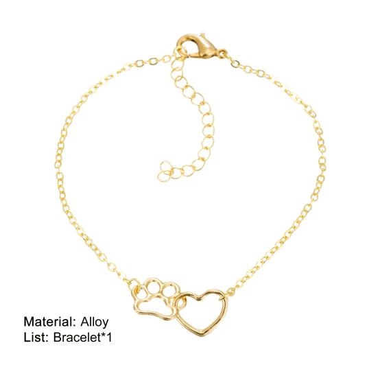 Unikátní Jednoduchý Dámský Náramek s Řetízkem ve Tvaru Srdce a Potiskem Psí Tlapky Šperkový Doplněk na Valentýna