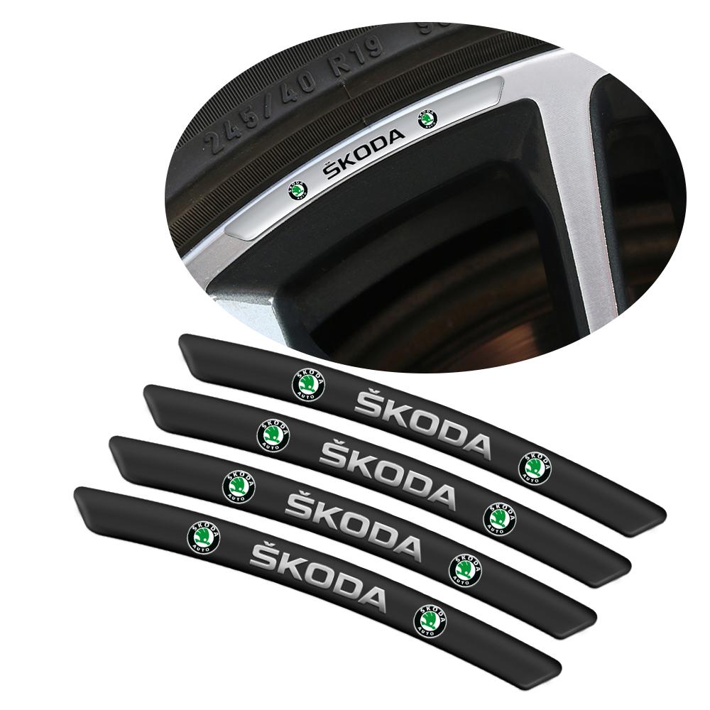 WOHE7 4Pcs Car Aluminium Wheel Stickers Wheel Rim Decoration Strips Accessories For Skoda Kodiaq Octavia Enyaq Kamiq Scala Rapid VRS 3