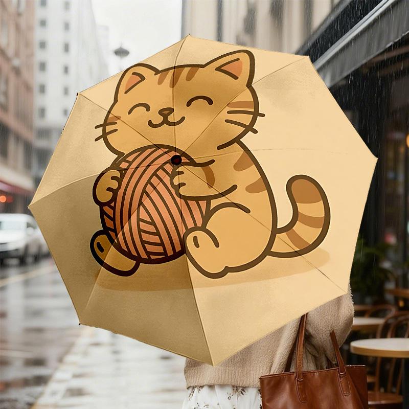 Adorable Cat with Yarn Ball - Umbrella Design: Perfect for Outdoor Adventures, Auto-Opening & Closing Umbrellas, Lightweight and Durable