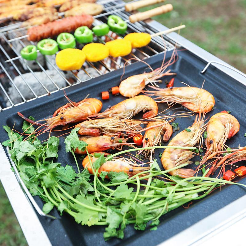 High Quality Stainless Steel Grill Griddle Pan Outdoor Camping BBQ Tools Korean Style Barbecue Non Stick Frying Steak Frying Pot