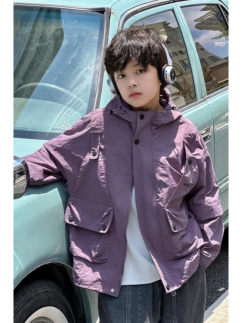

Boys 2025 Casual Hooded Jacket - Korean Style, Solid Color, Autumn Trend 150 cm фиолетовый