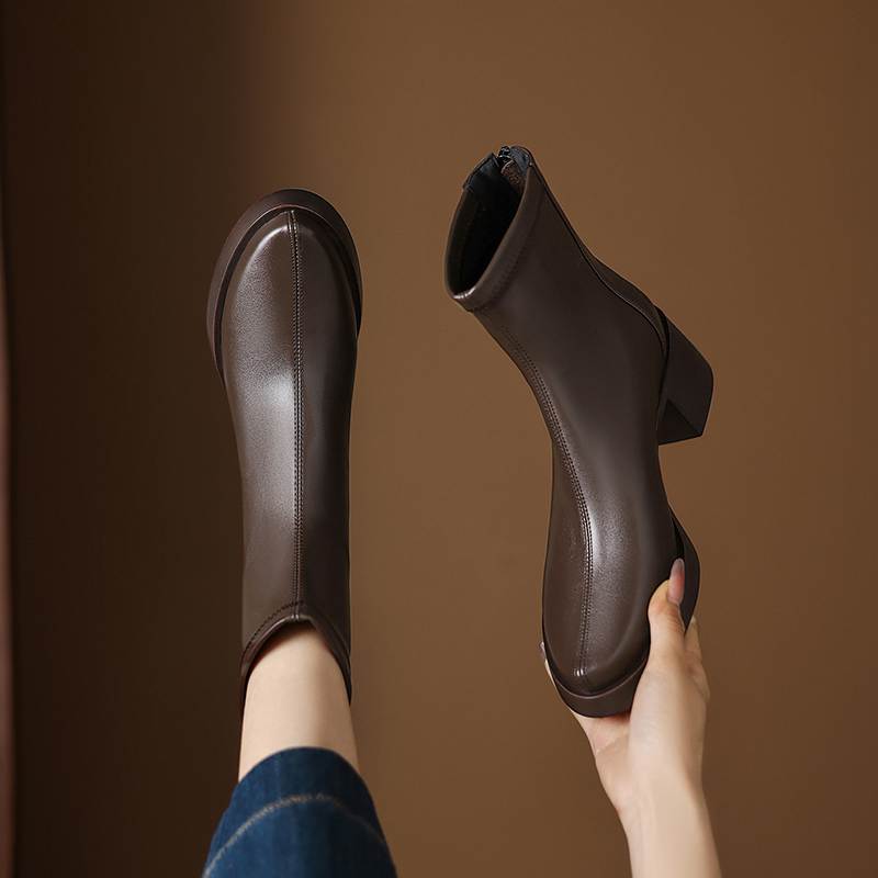 Krazing Pot Microfiber Round Toe Thick Heels Modern Boots Size 42 Zip Platform Beauty Lady Women Ankle Boots