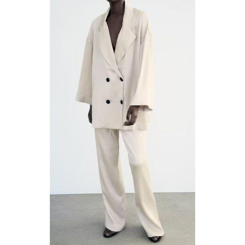 Za Autumn New Women clothes 2025 Western Style French style Fashion Wrinkled Double Breasted Blazers Trousers Set