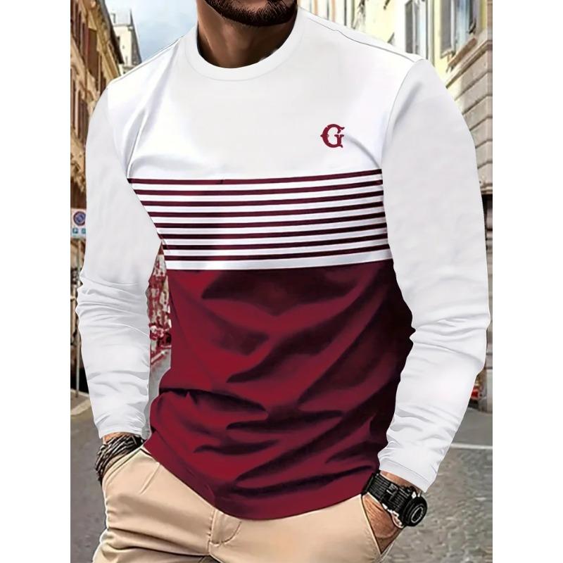 Comfortable Versatile Men's Top Casual Loose Long Sleeve Print T-Shirts Men's