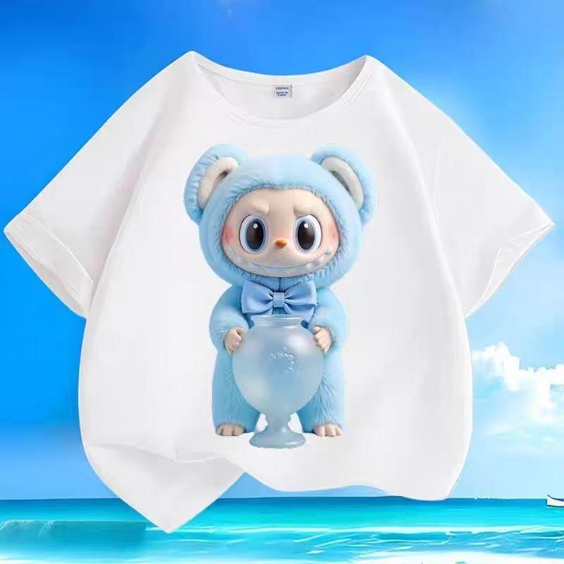 LABUBU Kreslený potisk Dvanácti souhvězdí Dětská trička Bílá Chlapecká Dívčí Krátký rukáv Top Trendy Oblečení Dárek