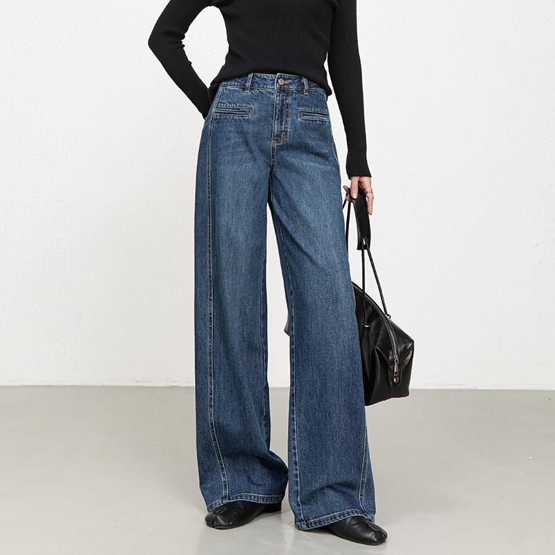 

2026 Spring Women s High-Waisted Loose-Fit Wide-Leg Jeans, Floor-Length, Versatile Style (8193). Extra Large синий