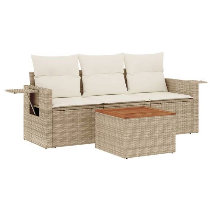 VidaXL Salon de Jardin avec Coussins 4 pcs, Canapés de Terrasse, Ensemble de Meubles de Patio, Mobilier d'Extérieur, Beige 3256765