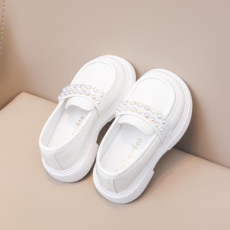 Girls Spring Summer Fashion Leather Shoes Woman Black Rhinestone Soft Soled Kid Shoes Child Thick Soled Lacquered Leather Shoes 21