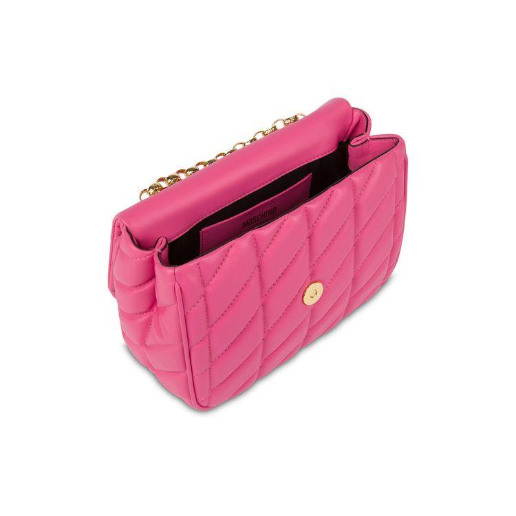 Moschino Metal Double Smile Face Logo Diamond Quilted Chain Shoulder Strap Crossbody Bag Women Bags Pink A74438002-0199