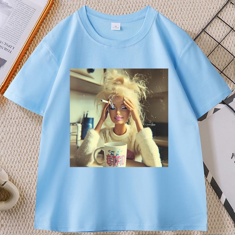 Funny Distressed Doll Face Meme TShirt Funny Cotton Short Sleeve Round Neck Tshirt Unisex Loose Tees Unisex Cotton High Quality