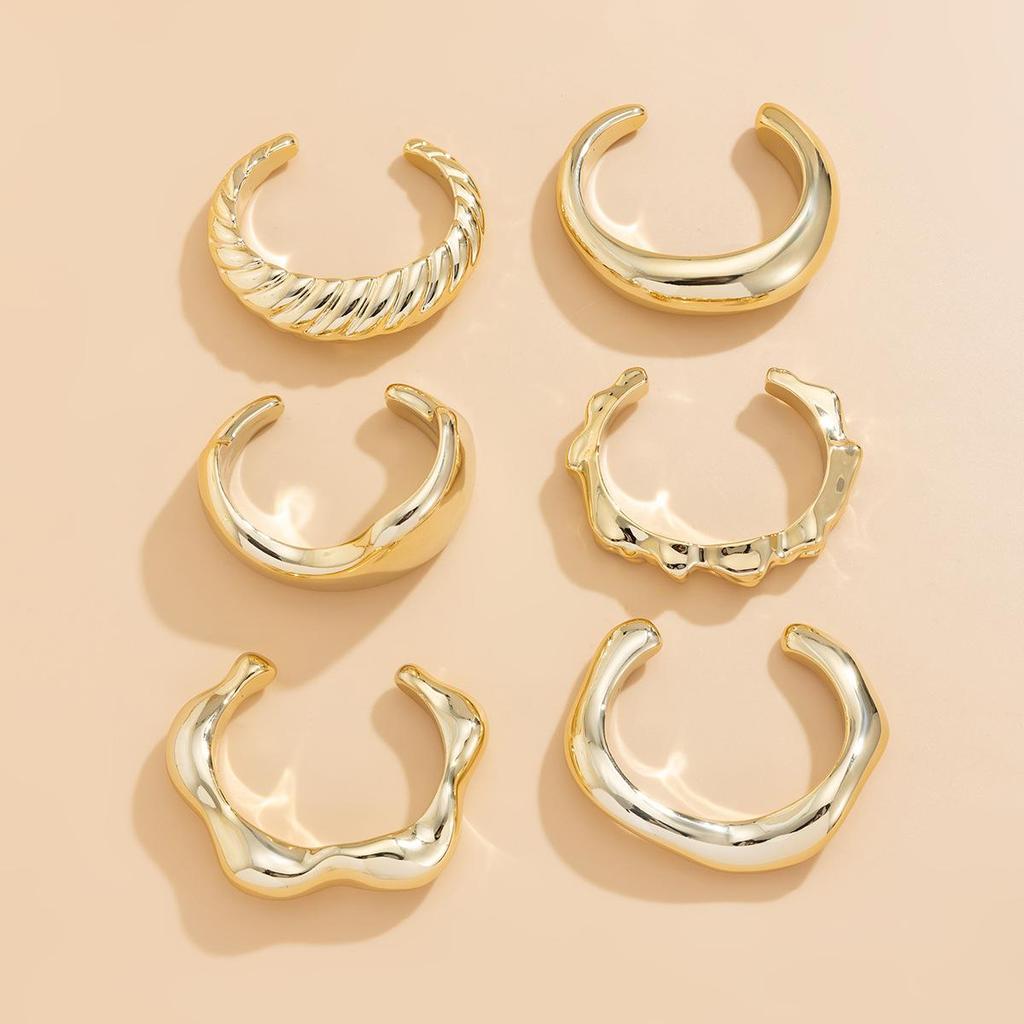 Fashion Irregular Cuff Polished Pleated Bracelet Set Light Luxury Style Commuter Party Forwoman