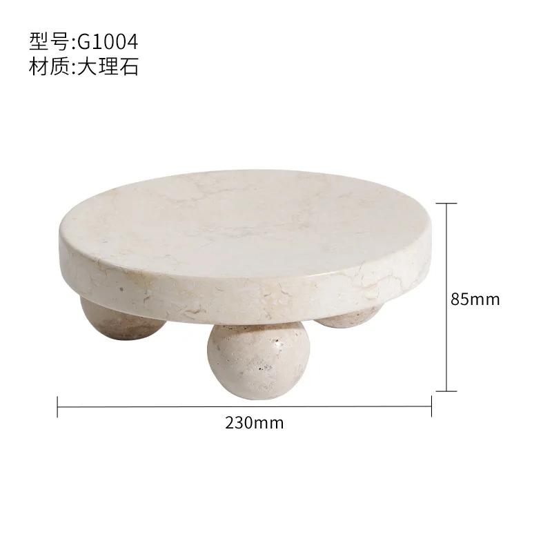 Beige Marble Tray with Leg Vintage Natural Stone Jewelry Cosmetics Tray Serving Tray Cup Cake Stand Set for Hotel
