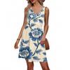 Women's Summer V-neck Casual Beach Vacation Style Retro Floral Print Sleeveless Patchwork Dress